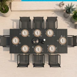 Set tavolo da giardino allungabile 160/240cm antracite + 4 sedie con braccioli quadrati antracite Brezza