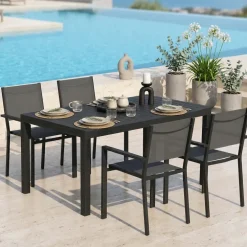 Set tavolo da giardino allungabile 160/240cm antracite + 4 sedie con braccioli quadrati antracite Brezza