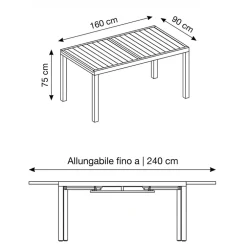 Set tavolo da giardino allungabile 160/240cm antracite + 4 sedie con braccioli quadrati antracite Brezza