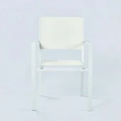 Set tavolo da giardino allungabile 200/300cm bianco + 4 sedie con braccioli quadrati bianco Brezza
