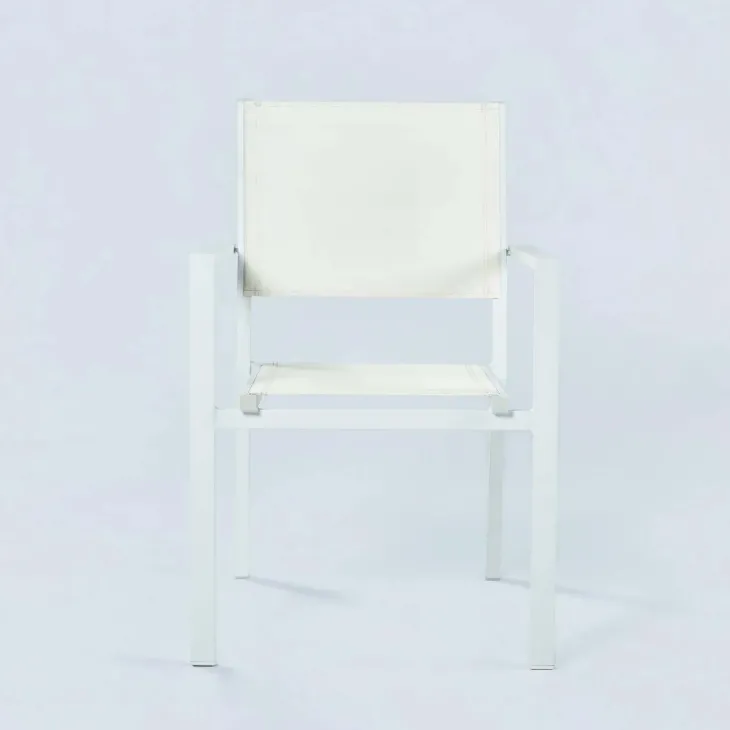 Set tavolo da giardino allungabile 200/300cm bianco + 4 sedie con braccioli quadrati bianco Brezza