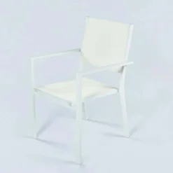 Set tavolo da giardino allungabile 200/300cm bianco + 4 sedie con braccioli quadrati bianco Brezza