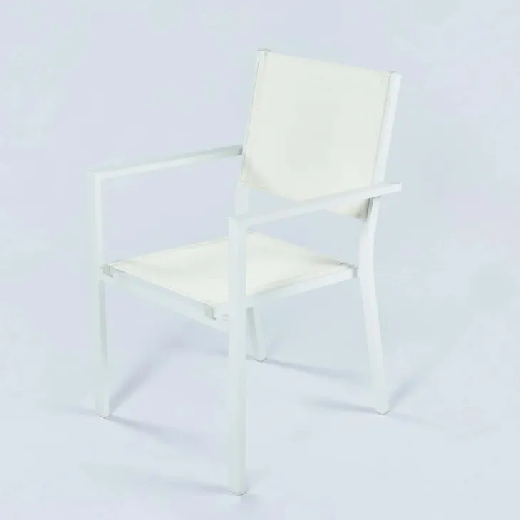 Set tavolo da giardino allungabile 200/300cm bianco + 4 sedie con braccioli quadrati bianco Brezza
