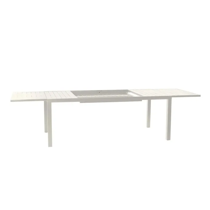 Set tavolo da giardino allungabile 200/300cm bianco + 4 sedie con braccioli quadrati bianco Brezza