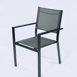 Set tavolo da giardino allungabile 200/300cm antracite + 4 sedie con braccioli quadrati antracite Brezza