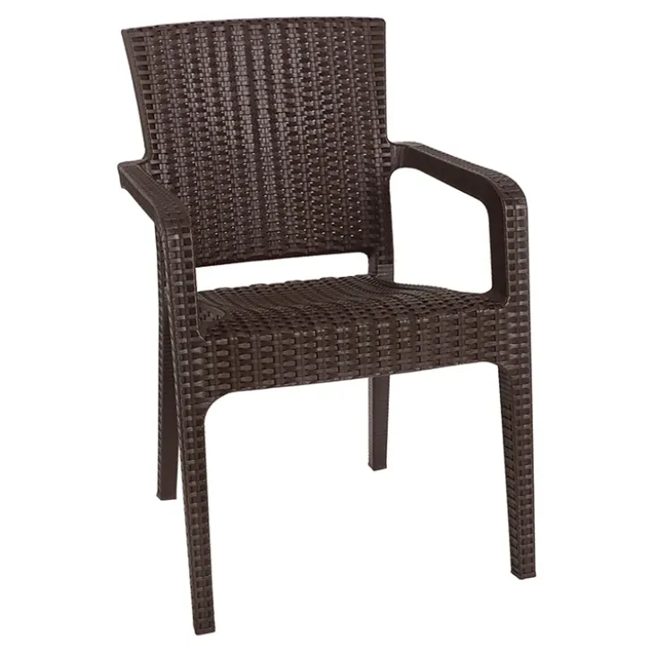 Set tavolo da giardino esterno dehors 90x90cm + 4 sedie effetto rattan marrone Solas