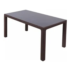 Set tavolo da giardino esterno bar dehors rettangolare 150x90cm + 6 sedie effetto rattan marrone Conchiglia
