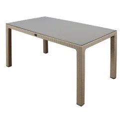 Set tavolo da giardino esterno bar dehors rettangolare 150x90cm + 6 sedie effetto rattan tortora Conchiglia