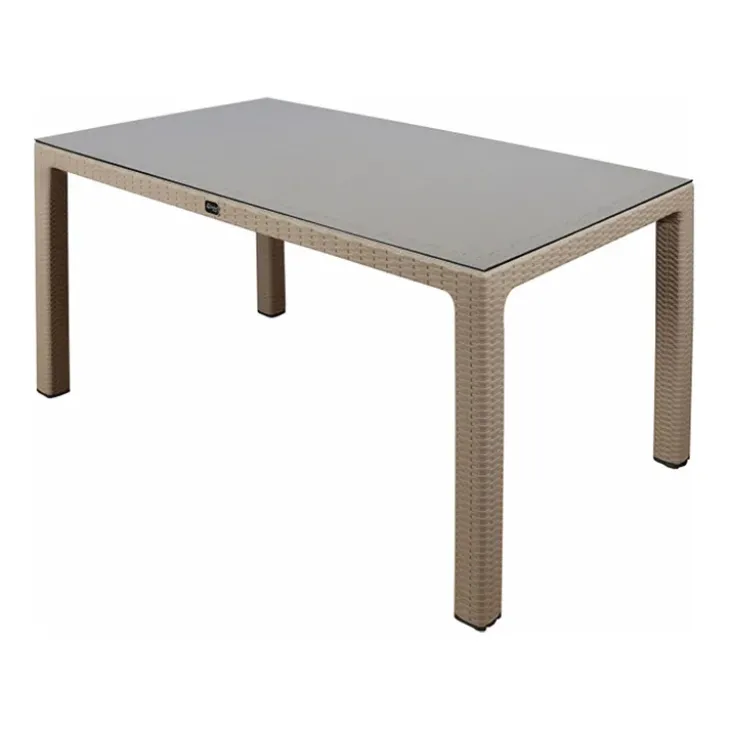 Set tavolo da giardino esterno bar dehors rettangolare 150x90cm + 6 sedie effetto rattan tortora Conchiglia