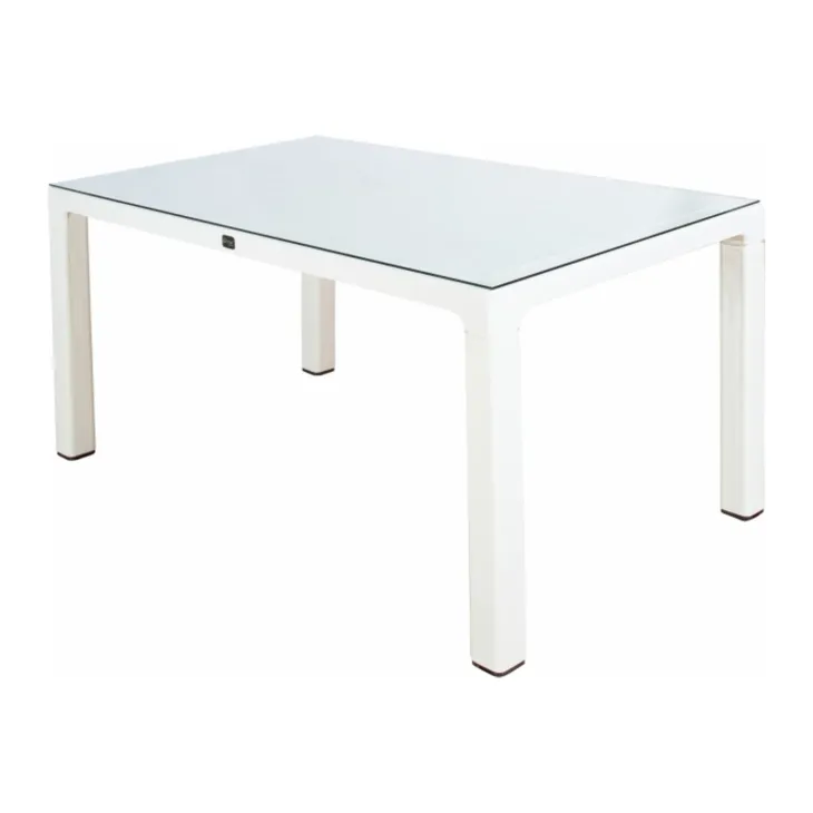 Set tavolo da giardino esterno dehors con vetro 150x90 cm bianco + 6 sedie bianco Ivy