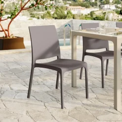 Set tavolo da giardino esterno dehors con vetro 150x90 cm bianco + 6 sedie grigio tortora Ivy