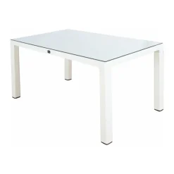 Set tavolo da giardino esterno dehors con vetro 150x90 cm bianco + 6 sedie verde Ivy