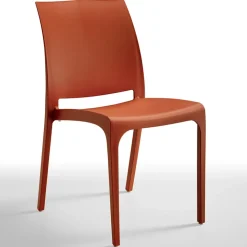 Set tavolo da giardino esterno dehors con vetro 150x90 cm bianco + 6 sedie rosso mattone Ivy