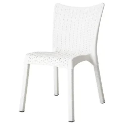Set tavolo da giardino esterno bar dehors rettangolare 150x90cm + 6 sedie effetto rattan bianco Conchiglia
