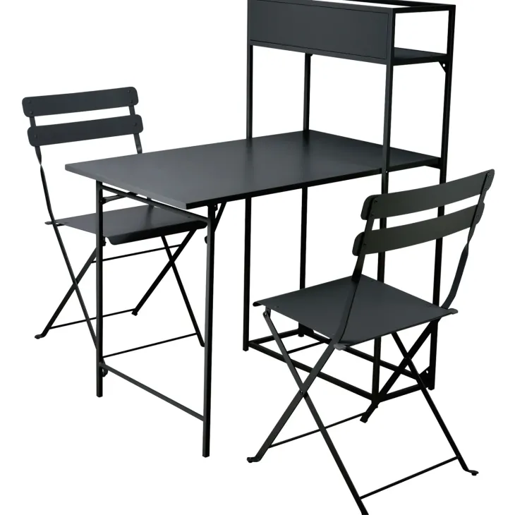 Set tavolo da giardino 2 sedie con fioriera nero Marin