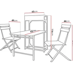 Set tavolo da giardino 2 sedie con fioriera grigio Marin