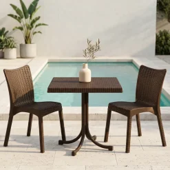 Set tavolo 80x80cm + 2 sedie da giardino polipropilene marrone Blossom