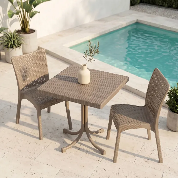 Set tavolo 80x80cm + 2 sedie da giardino polipropilene tortora Blossom