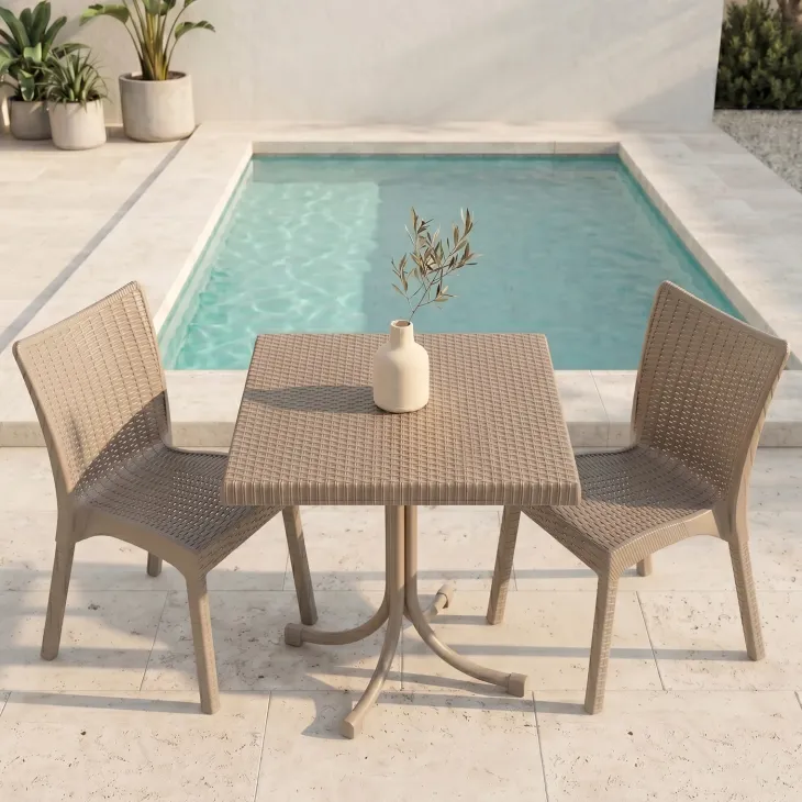 Set tavolo 80x80cm + 2 sedie da giardino polipropilene tortora Blossom