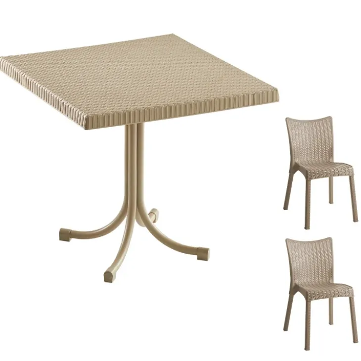 Set tavolo 80x80cm + 2 sedie da giardino polipropilene tortora Blossom