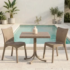 Set tavolo 80x80cm + 2 sedie da giardino polipropilene tortora Blossom