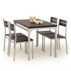 Set tavolo 110x75cm + 4 sedie moderno wengé acciaio Oasi