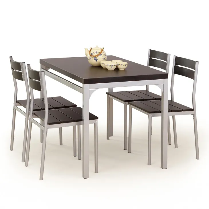 Set tavolo 110x75cm + 4 sedie moderno wengé acciaio Oasi