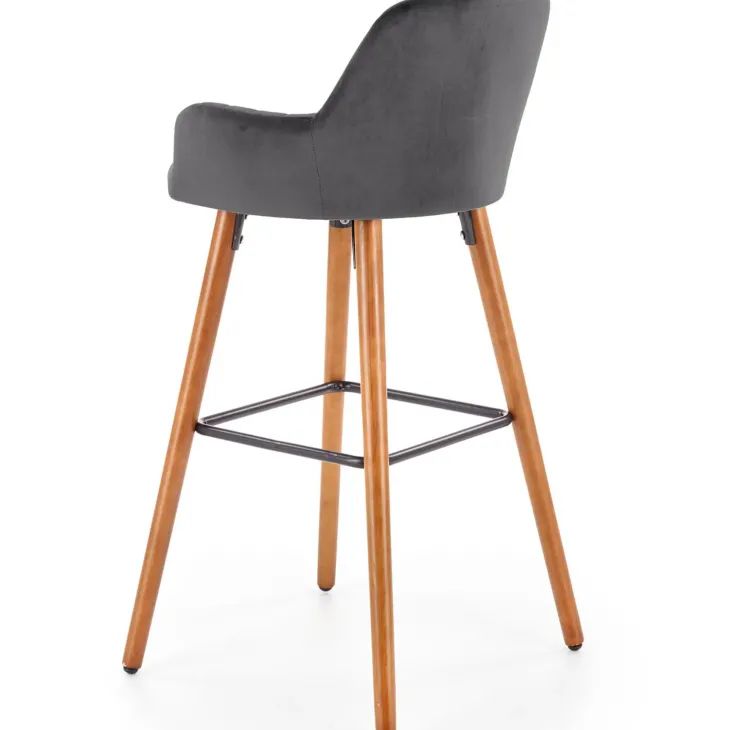 Sgabello alto imbottito stile scandinavo in velluto grigio rovere Nate