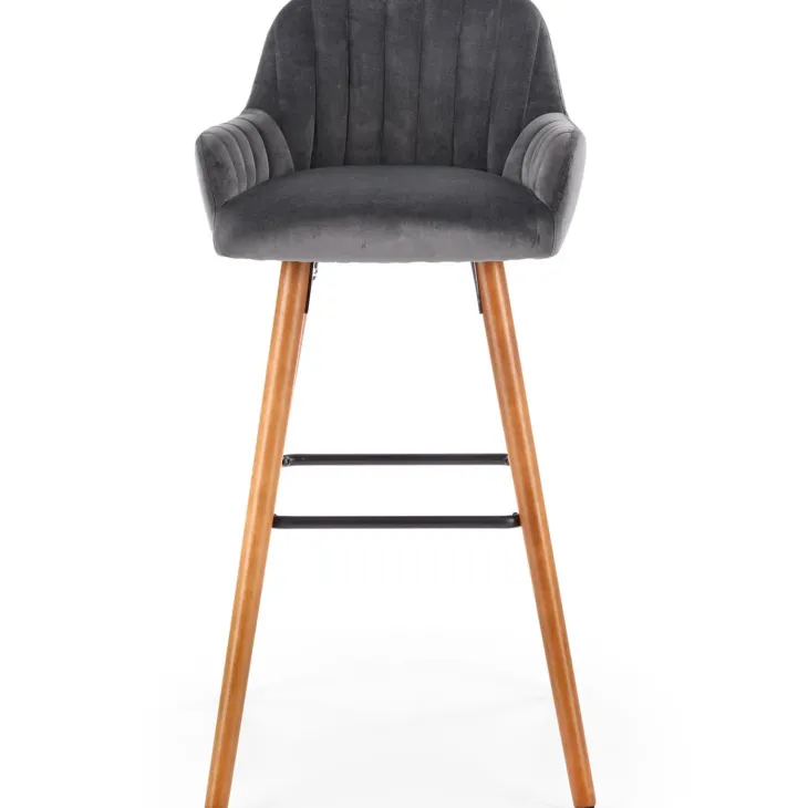 Sgabello alto imbottito stile scandinavo in velluto grigio rovere Nate