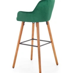 Sgabello alto imbottito stile scandinavo in velluto verde scuro rovere Nate