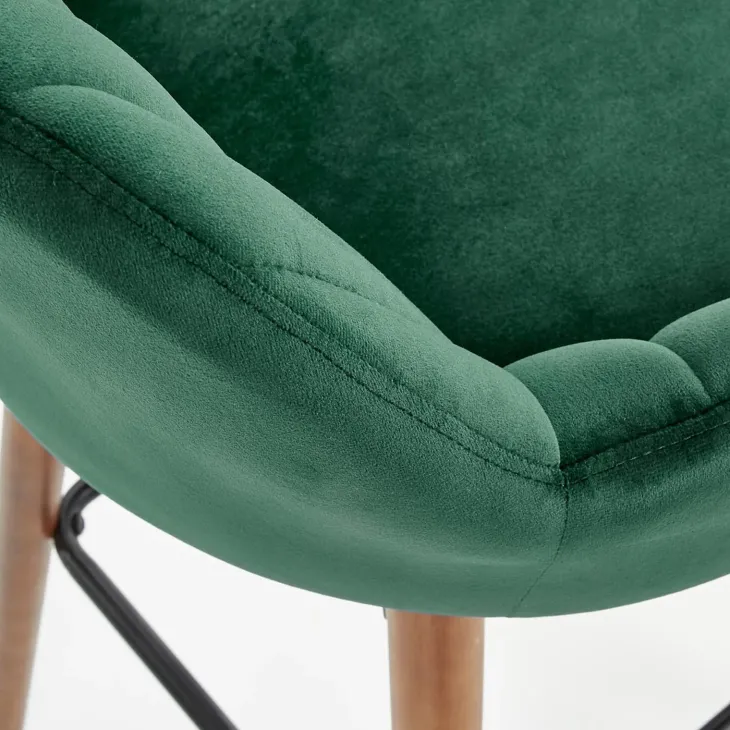 Sgabello alto imbottito stile scandinavo in velluto verde scuro rovere Nate