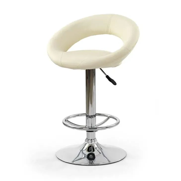 Sgabello alto regolabile in ecopelle moderno crema acciaio cromato Samui
