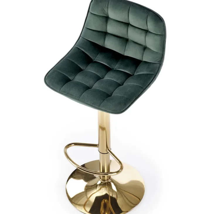 Sgabello alto regolabile in velluto moderno verde scuro oro Marisol