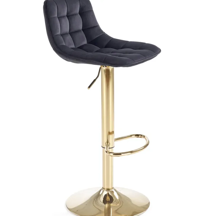 Sgabello alto regolabile in velluto moderno nero oro Marisol