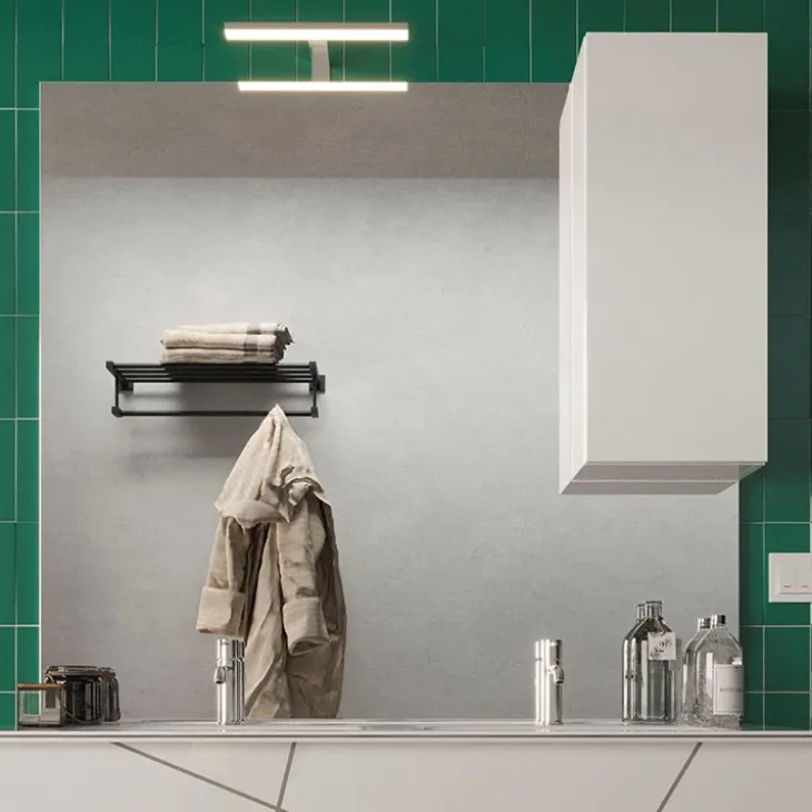 Specchiera bagno con led e pensile 100x110cm bianco lucido Minister