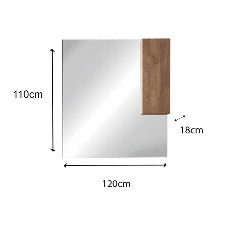 Specchiera 120x110cm bagno con led e pensile rovere scuro Alvarez