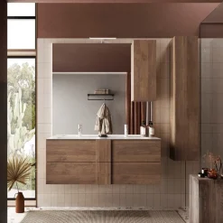 Specchiera 120x110cm bagno con led e pensile rovere scuro Alvarez