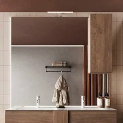 Specchiera 120x110cm bagno con led e pensile rovere scuro Alvarez