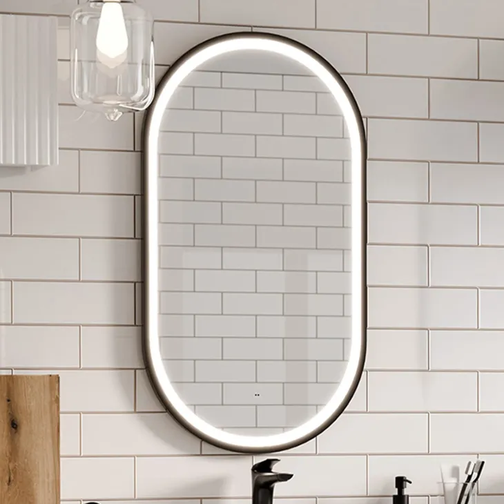 Specchio da parete con led 50x90cm nero Glossy 2