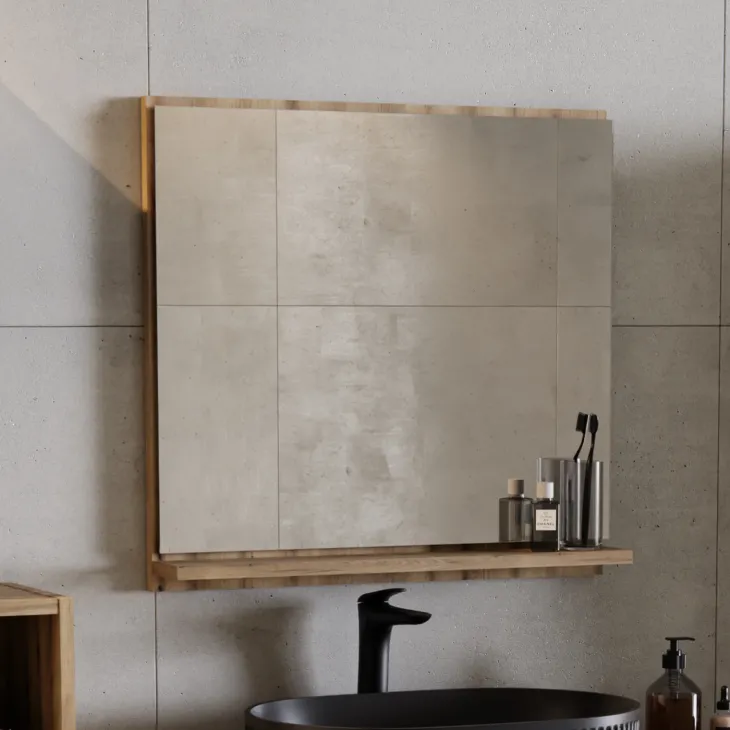 Specchio da parete 60x57cm con mensola rovere Bully