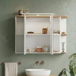 Specchio mobile contenitore 94x72cm 3 ante bianco rovere Dual