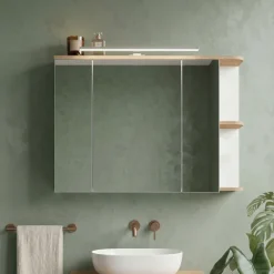 Specchio mobile contenitore 94x72cm 3 ante bianco rovere Dual