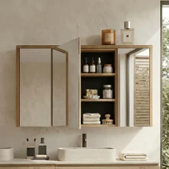 Specchio mobile contenitore 100x75cm 3 ante rovere Stony