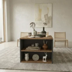Tavolino da salotto con ripiani 90x59cm antracite rovere rustico Luzon