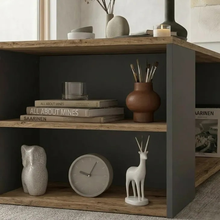 Tavolino da salotto con ripiani 90x59cm antracite rovere rustico Luzon