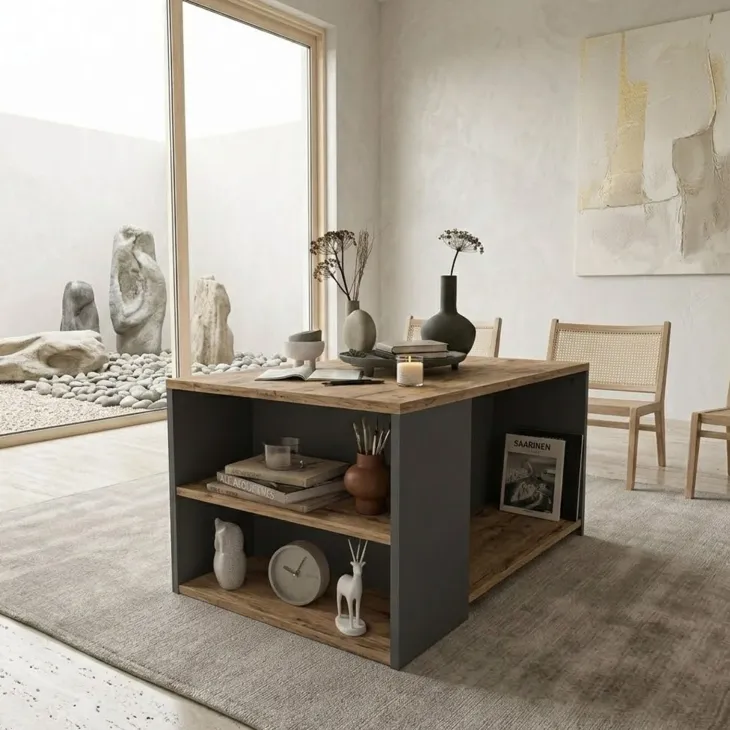 Tavolino da salotto con ripiani 90x59cm antracite rovere rustico Luzon