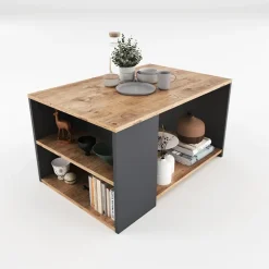 Tavolino da salotto con ripiani 90x59cm antracite rovere rustico Luzon