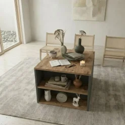 Tavolino da salotto con ripiani 90x59cm antracite rovere rustico Luzon