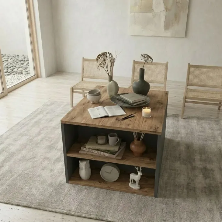 Tavolino da salotto con ripiani 90x59cm antracite rovere rustico Luzon