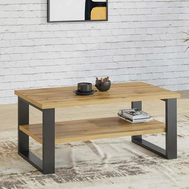 Tavolino da salotto con ripiano 110x60cm quercia nero Petra